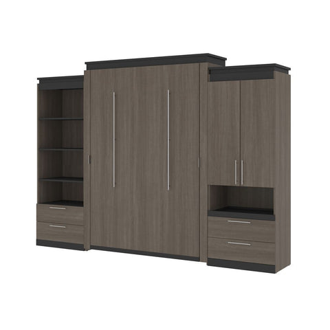 Bestar Orion 124W Queen Murphy Bed and Multifunctional Storage with Drawers (125W) in bark gray & graphite