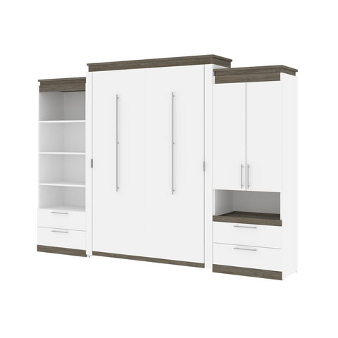 Bestar Orion 124W Queen Murphy Bed and Multifunctional Storage with Drawers (125W) in white & walnut grey