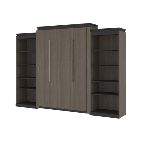 Bestar Orion 124W Queen Murphy Bed with 2 Shelving Units (125W) in bark gray & graphite
