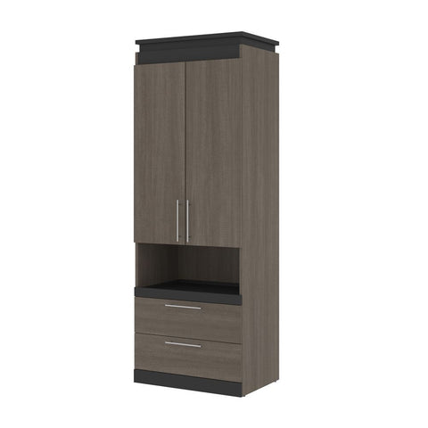 Bestar Orion 30W Storage Cabinet with Pull-Out Shelf in bark gray & graphite