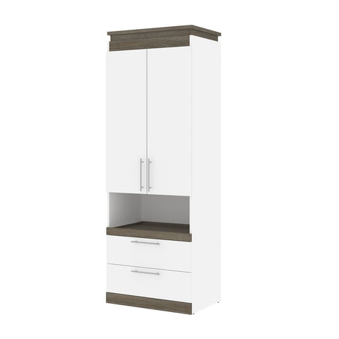 Bestar Orion 30W Storage Cabinet with Pull-Out Shelf in white & walnut grey