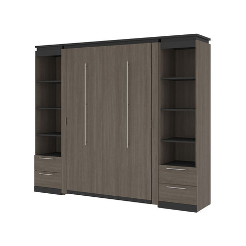Bestar Orion 98W Full Murphy Bed and 2 Narrow Shelving Units with Drawers (99W) in bark gray & graphite