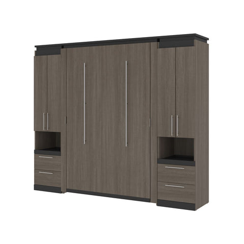 Bestar Orion 98W Full Murphy Bed and 2 Storage Cabinets with Pull-Out Shelves (99W) in bark gray & graphite
