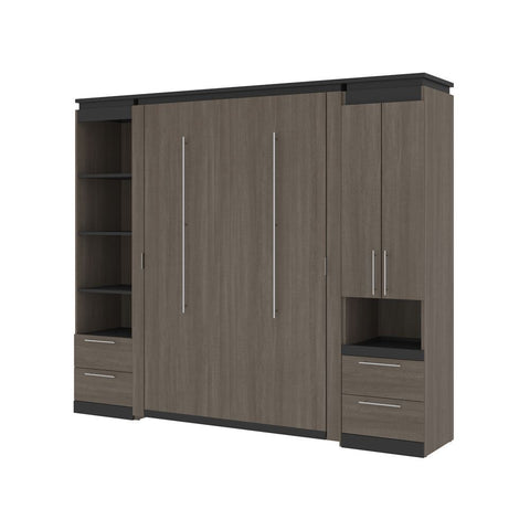 Bestar Orion 98W Full Murphy Bed and Narrow Storage Solutions with Drawers (99W) in bark gray & graphite