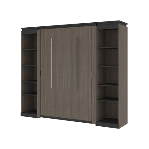 Bestar Orion 98W Full Murphy Bed with 2 Narrow Shelving Units (99W) in bark gray & graphite