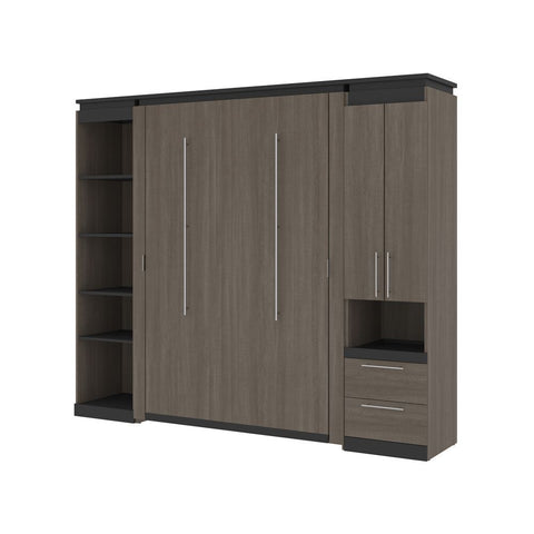 Bestar Orion 98W Full Murphy Bed with Narrow Storage Solutions (99W) in bark gray & graphite