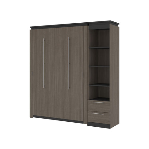 Bestar Orion Full Murphy Bed and Narrow Shelving Unit with Drawers (79W) in bark gray & graphite