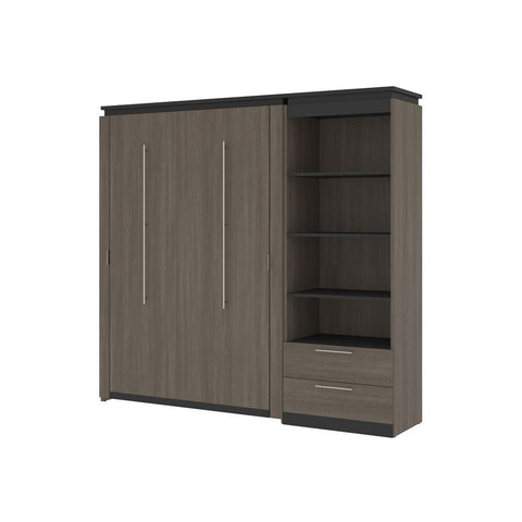 Bestar Orion Full Murphy Bed and Shelving Unit with Drawers (89W) in bark gray & graphite