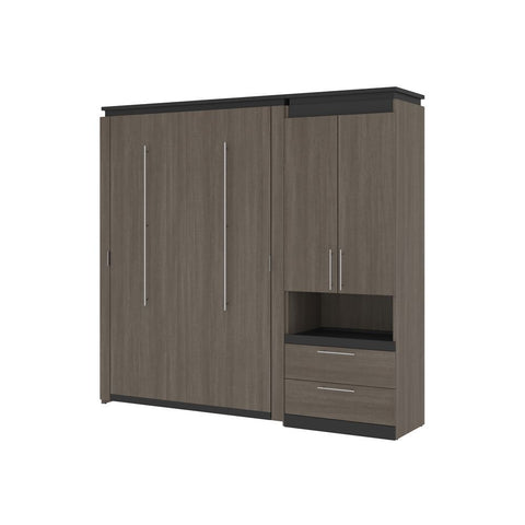 Bestar Orion Full Murphy Bed and Storage Cabinet with Pull-Out Shelf (89W) in bark gray & graphite
