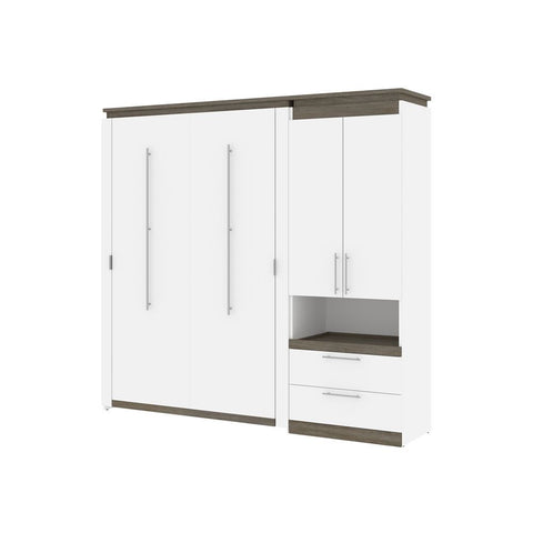 Bestar Orion Full Murphy Bed and Storage Cabinet with Pull-Out Shelf (89W) in white & walnut grey
