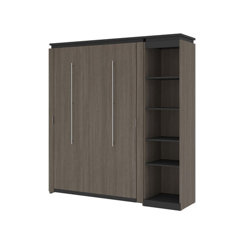 Bestar Orion Full Murphy Bed with Narrow Shelving Unit (79W) in bark gray & graphite