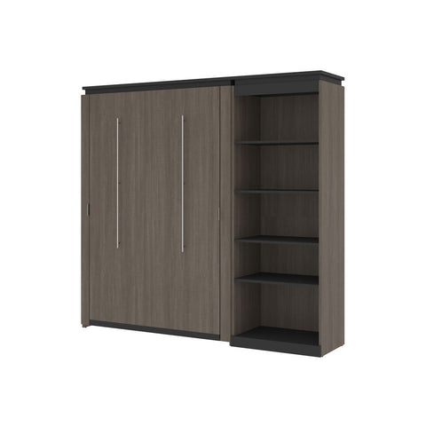 Bestar Orion Full Murphy Bed with Shelving Unit (89W) in bark gray & graphite