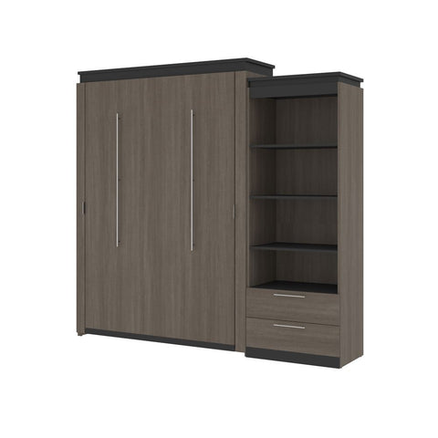 Bestar Orion Queen Murphy Bed and Shelving Unit with Drawers (95W) in bark gray & graphite