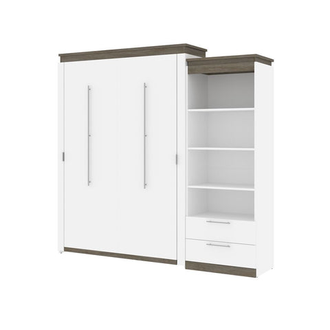 Bestar Orion Queen Murphy Bed and Shelving Unit with Drawers (95W) in white & walnut grey