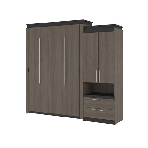 Bestar Orion Queen Murphy Bed and Storage Cabinet with Pull-Out Shelf (95W) in bark gray & graphite