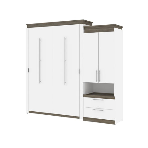 Bestar Orion Queen Murphy Bed and Storage Cabinet with Pull-Out Shelf (95W) in white & walnut grey