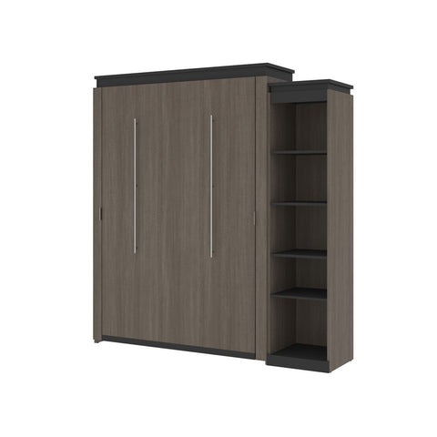 Bestar Orion Queen Murphy Bed with Narrow Shelving Unit (85W) in bark gray & graphite