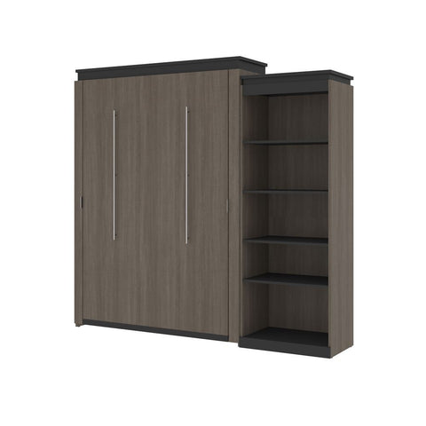 Bestar Orion Queen Murphy Bed with Shelving Unit (95W) in bark gray & graphite