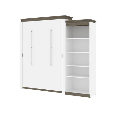 Bestar Orion Queen Murphy Bed with Shelving Unit (95W) in white & walnut grey
