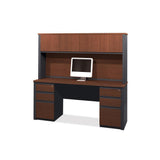 Bestar Prestige Plus Credenza And Hutch Kit With Assembled Pedestals In Bordeaux & Graphite