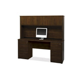 Bestar Prestige Plus Credenza And Hutch Kit With Assembled Pedestals In Chocolate