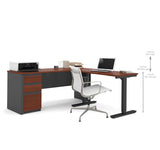Bestar Prestige Plus L-desk Including Electric Height Adjustable Table In Bordeaux & Graphite