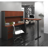 Bestar Prestige Plus L-desk With Hutch Including Electric Height Adjustable Table In Bordeaux & Graphite