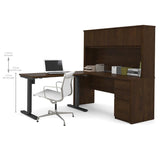 Bestar Prestige Plus L-desk With Hutch Including Electric Height Adjustable Table In Chocolate
