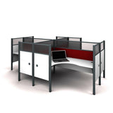 Bestar Pro-Biz Four L-Desk Workstation w/Privacy Panels in White w/Red Tack Boards