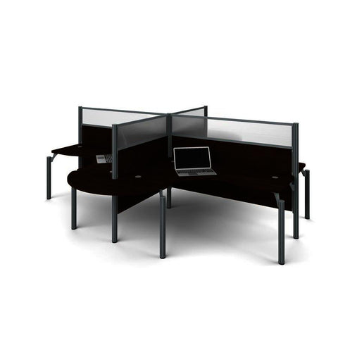 Bestar Pro-Biz Four L-Desk Workstation w/Rounded Corners & Privacy Panels in Chocolate