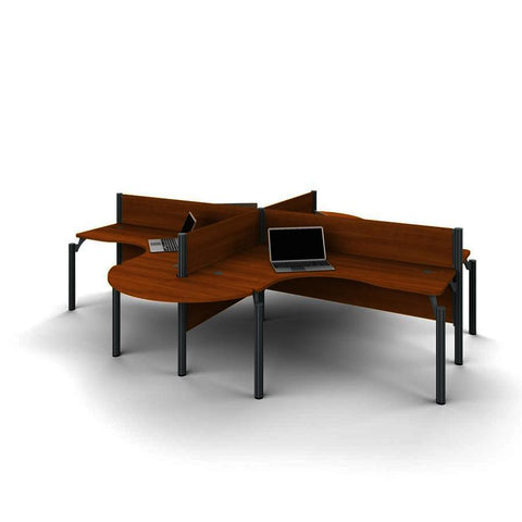Bestar Pro-Biz Four L-Desk Workstation w/Rounded Corners in Cappuccino Cherry