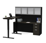 Bestar Pro-Concept Plus Height Adjustable L-Desk w/Frosted Glass Door Hutch in Deep Grey & Black