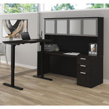 Bestar Pro-Concept Plus Height Adjustable L-Desk w/Frosted Glass Door Hutch in Deep Grey & Black
