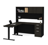 Bestar Pro-Concept Plus Height Adjustable L-Desk w/Hutch in Deep Grey & Black