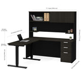 Bestar Pro-Concept Plus Height Adjustable L-Desk w/Hutch in Deep Grey & Black