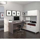 Bestar Pro-Linea 120882-47 L-desk With Hutch In White & Bark Grey