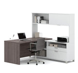 Bestar Pro-Linea 120882-47 L-desk With Hutch In White & Bark Grey