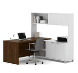 Bestar Pro-Linea 120884-30 L-desk With Hutch In White & Oak Barrel