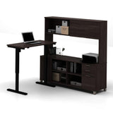 Bestar Pro-Linea L-Desk w/Hutch & Electric Height Adjustable Table in Bark Gray