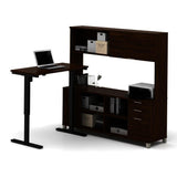 Bestar Pro-Linea L-Desk w/Hutch & Electric Height Adjustable Table in Oak Barrel