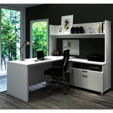 Bestar Pro-Linea L-Desk w/Open Hutch in White