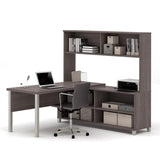Bestar Pro-Linea L-desk With Hutch In Bark Grey - Open