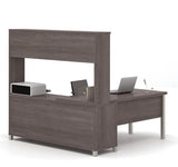Bestar Pro-Linea L-desk With Hutch In Bark Grey - Open