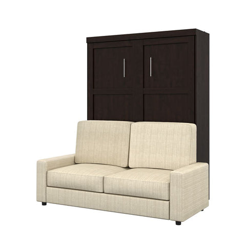 Bestar Pur 78W Queen Murphy Bed and a Sofa in chocolate