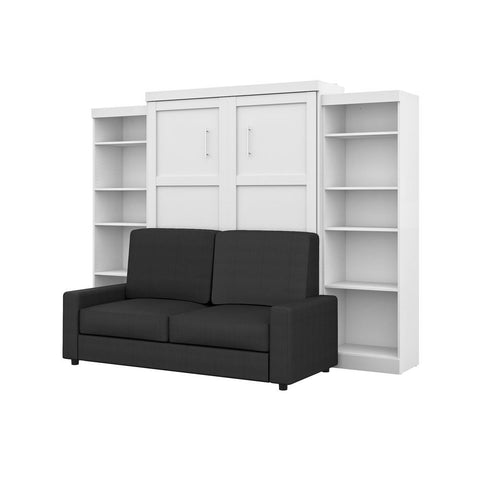 Bestar Pur Queen Murphy Bed, Two Storage Units and a Sofa (115") in white