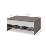 Bestar Small Space 37 Inch Lift-Top Storage Coffee Table in Bark Gray & White