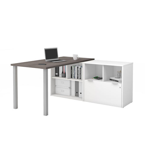 Bestar i3 Plus 61W L-Shaped Desk in bark grey & white