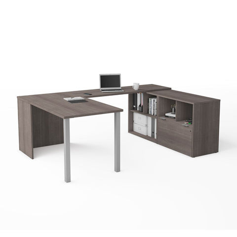 Bestar i3 Plus 61W U-Shaped Executive Desk in bark grey