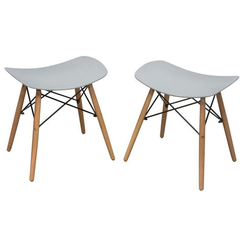 Diamond Sofa Archie 2-Pack Accent Stools in Grey Formed Polypropylene w/ Beech Legs & Steel Tubing