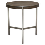Diamond Sofa Atwood 22 Inch Round End Table w/Grey Oak Veneer Top & Brushed Silver Metal Base